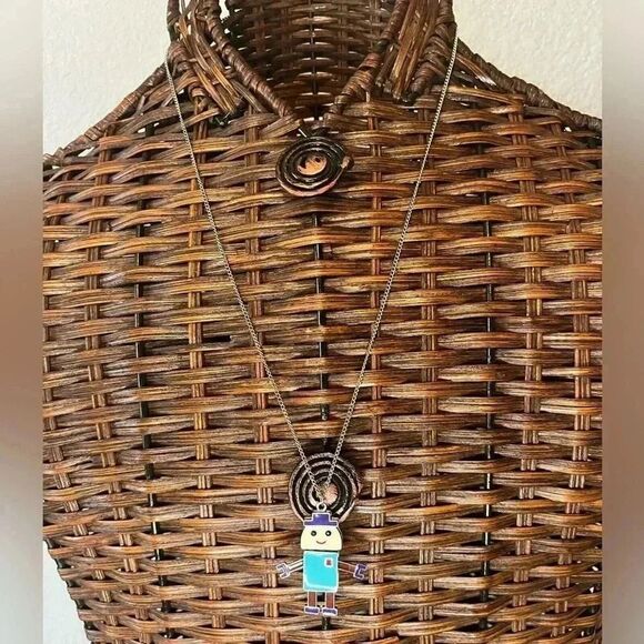 Articulating robot necklace on a silver tone chain - Picture 1 of 5